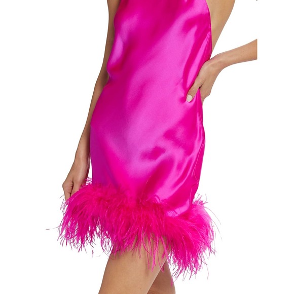 Amanda Uprichard Lunaria Feather Trim Halter Dress in Hot Pink Light M - Picture 5 of 7
